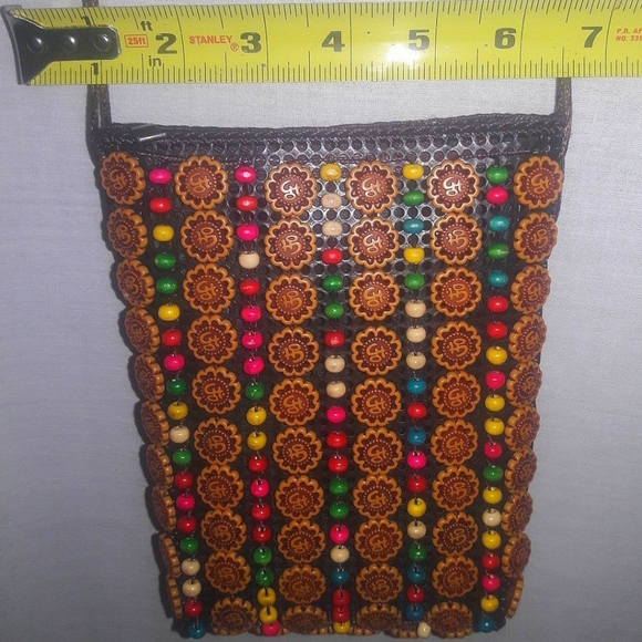 Vintage Crossbody Beaded Purse RARE Om Symbol Handmade Purse Cellphone Case HTF - Picture 2 of 12